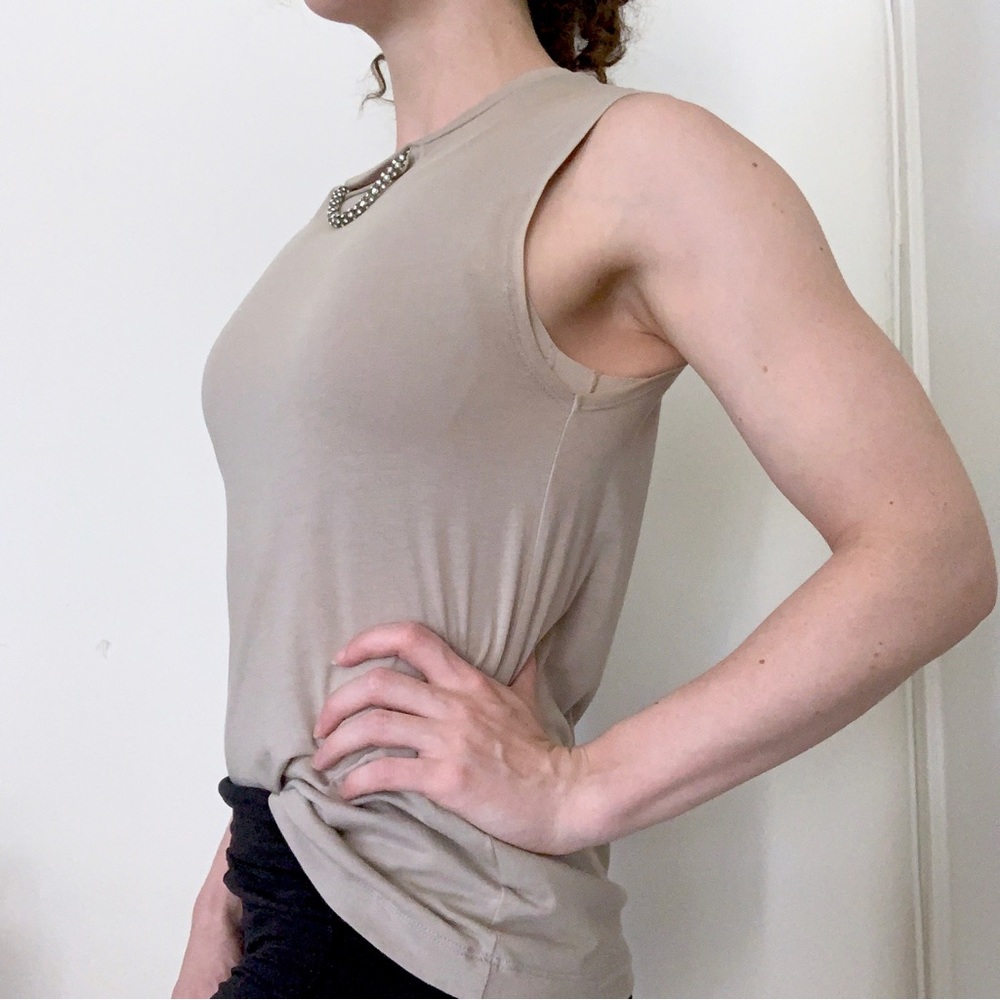 Zara Taupe Muscle Tee Built-in Necklace Minimalist Sleeveless Summer Capsule Y2K